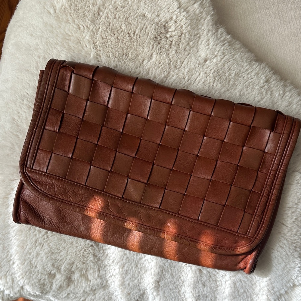 Vintage Brown Woven Leather Clutch